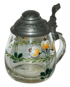 Art Nouveau Enamel Floral Glass Stein