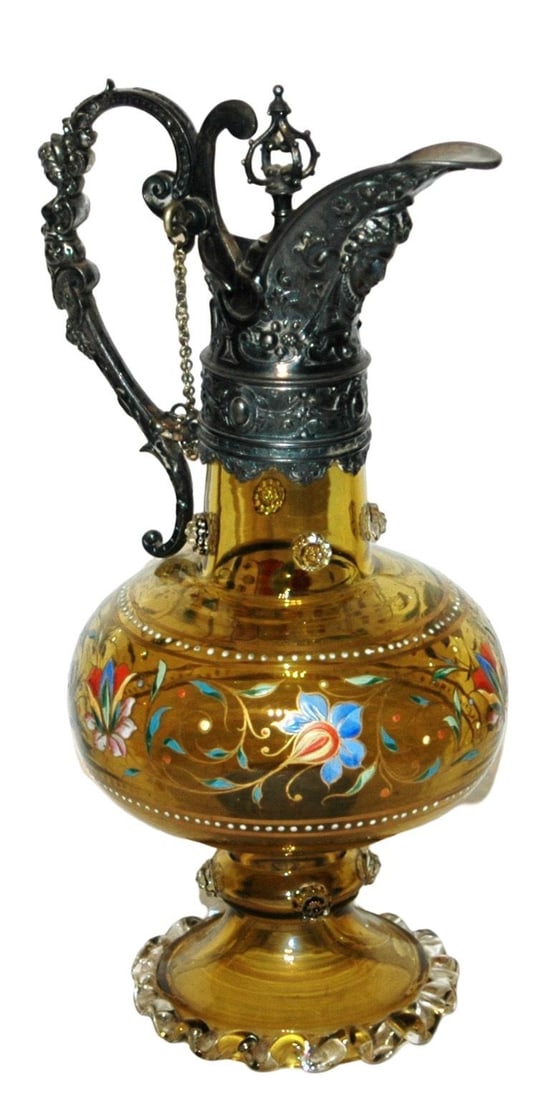 Unusual Enamel Floral Stein w Pewter handle & Neck (1 of 4)