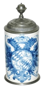 1L Faience Double Headed Eagle Stein w Fancy Lid
