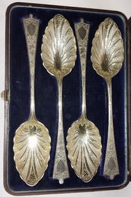 Set of 4 Sheffield Silver 9" Serving Spoons With Case