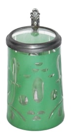 Green Overlay 1/8L Glass Stein w Inlay Lid