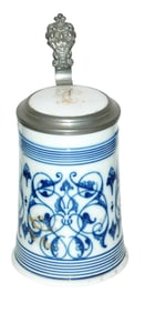 Blue Floral Porcelain Stein w Inlay Lid