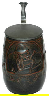 Scharvogel Art Nouveau Man Drinking Stein: Pottery Scharvogel Relief 1/2L. Art Nouveau man drinking. Mint.