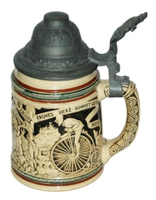 High Wheel Bike Rider Angel & Children Stein