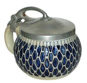 Art Nouveau Stein w Unique Designed Pewter Lid