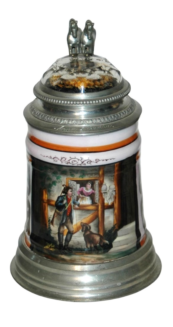 Hunter w Dog Stein w Prism Lid Encasing  Flowers (1 of 5)