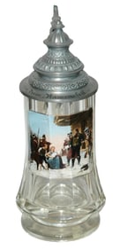 Detailed Enamel Soldiers in Snow Glass Stein