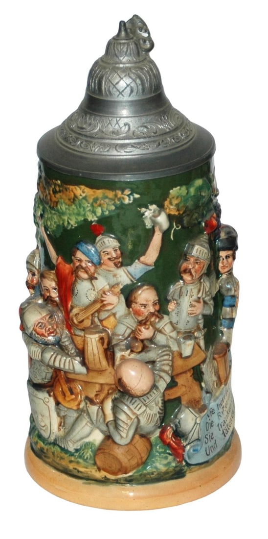 Knights in Beer Garden Hanke High Relief Stein (1 of 4)