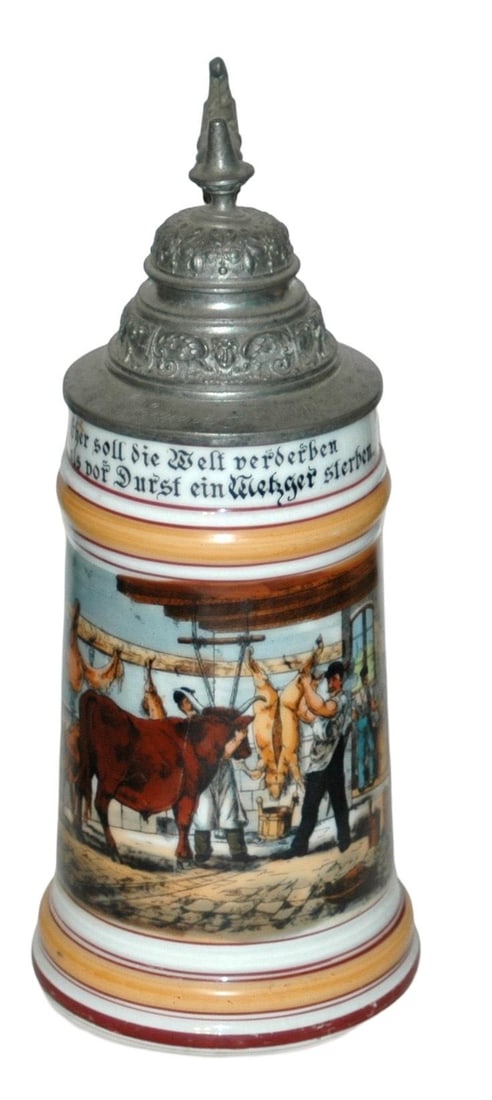 Occupational Butcher Scenes Stein w Litho Base (1 of 4)