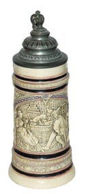 Diesinger Tavern Scene Stein w Fancy Lid