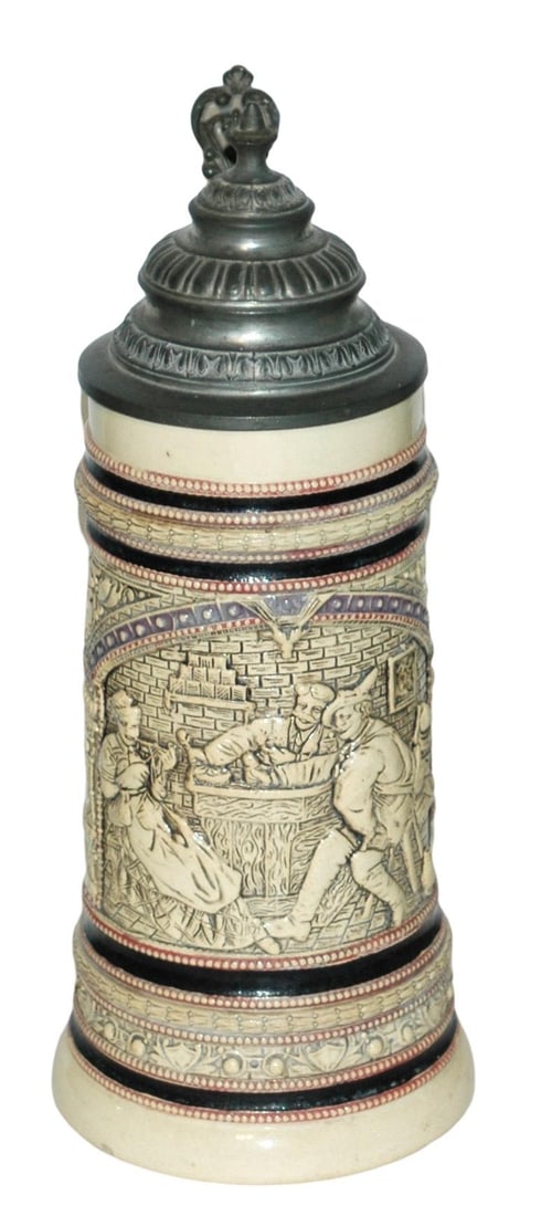 Diesinger Tavern Scene Stein w Fancy Lid (1 of 4)