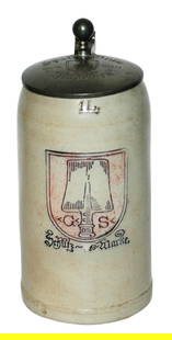 1L Spaten Brau Brewery Stein w Matched Lid: Brewery Stein 1L Stoneware. Spaten Brau symbol with matching logo lid. Mint.
