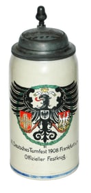 1908 Frankfurt Turnfest Eagle & Shield Stein & Lid