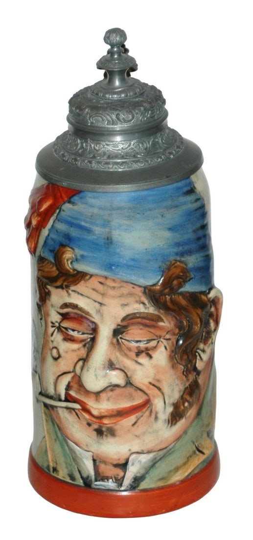 1L Man Smoking a Pipe Dumler & Breiden Stein: Pottery Dumler & Breiden #633 Relief 1L. Mans face smoking a pipe. Mint.