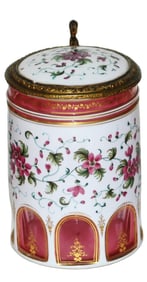 Enamel Floral Overlay Glass Stein w Brass Mounts