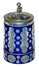 Overlay Faceted Glass Stein w Porcelain Inlay Lid