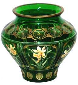 Harrach 5" Enamel Floral Overlay Glass Vase