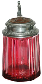 Cranberry Overlay Facet Cut Stein w Copper Inlay