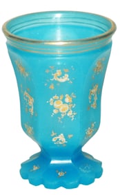Opaline Glass Faceted  Beaker w Enamel Florals