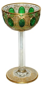 Moser Gilded Floral & Paneled Goblet wNotched Stem