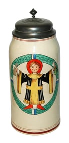 4L Munich Child Stein in Wreath w Fancy Relief Lid