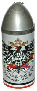 1L Srtillery Shell Character Stein w Large Eagle: Character Stein 1L Stoneware. Artillery shell. Imperial eagle and verse. Mint.