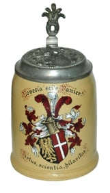 Mettlach Dueling Fraternal Shield Stein & Lid