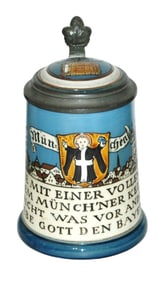 Mettlach Munich Child & City Scene Stein w Inlay