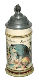 Mettlach Smoking Drinking Dwarfs Stein w Hops Lid