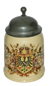 Mettlach Eagle in Shield Crown Floral Verse Stein