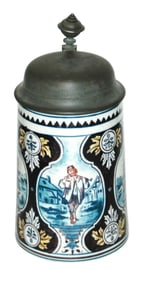 Mettlach Faience Nurnberg Gooseman & Florals Stein