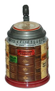 Best Mettlach Book Stein - Cornell University: Mettlach #2001 Book Stein 1/2L. Cornell University. School song. Inlay lid. Mint. Most desirable of all book steins. Mint.