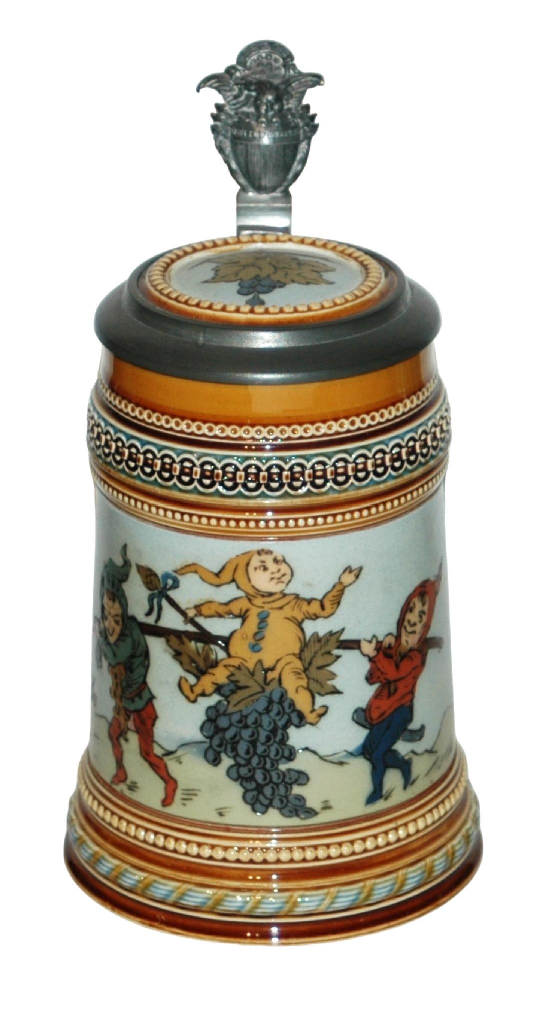 Mettlach Dwarfs Carry Grape Clusters Stein w Inlay (1 of 5)