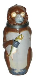 Mettlach Monkey & Fish Character Stein w Pewter