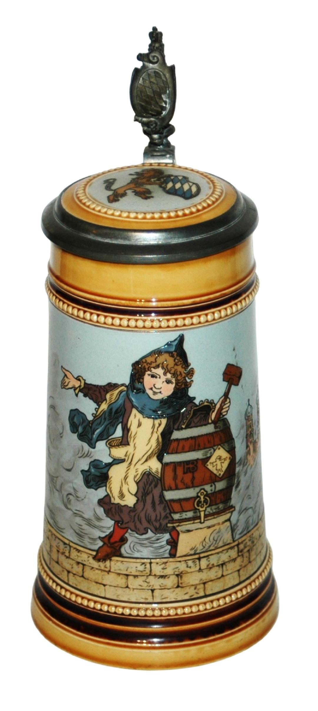 Mettlach Munich Child & Beer Barrel Stein w Inlay (1 of 5)