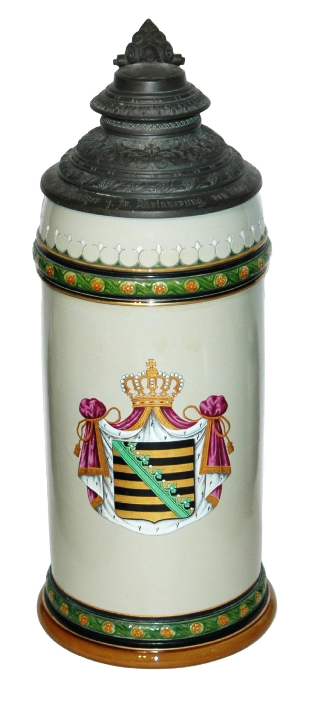 RARE 3L Mettlach  Detailed Saxon Shield Fancy Lid (1 of 4)