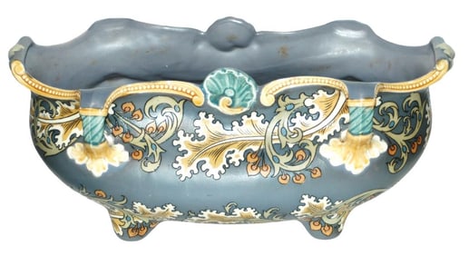 Mettlach Art Nouveau Floral Jardiniere  14" x 6"