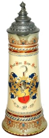 RARE 3L Mettlach Hand Painted Shield Stein