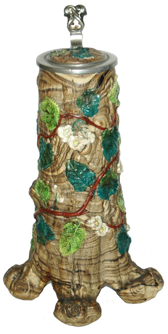 Mettlach Tree Trunk Footed Character Stein w Inlay (1 of 4)