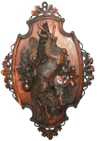 Black Forest  Carved Wood Stag & Pheasants Plaque