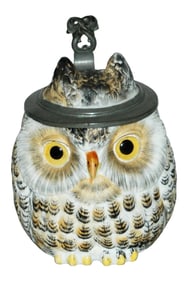 Bohne Owl w Glass Eyes Character Stein