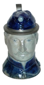 French Soldier Head Stoneware Character Stein