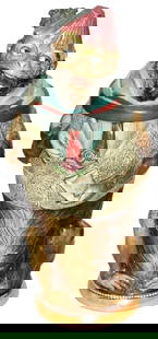 Diesinger Monkey w Vest & Tie Character Stein: Character Stein 1/2L Diesinger #858. Monkey wears leaf hat with vest and tie. Mint.