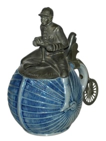High Wheel Bike Rider Character Stein w Great Lid