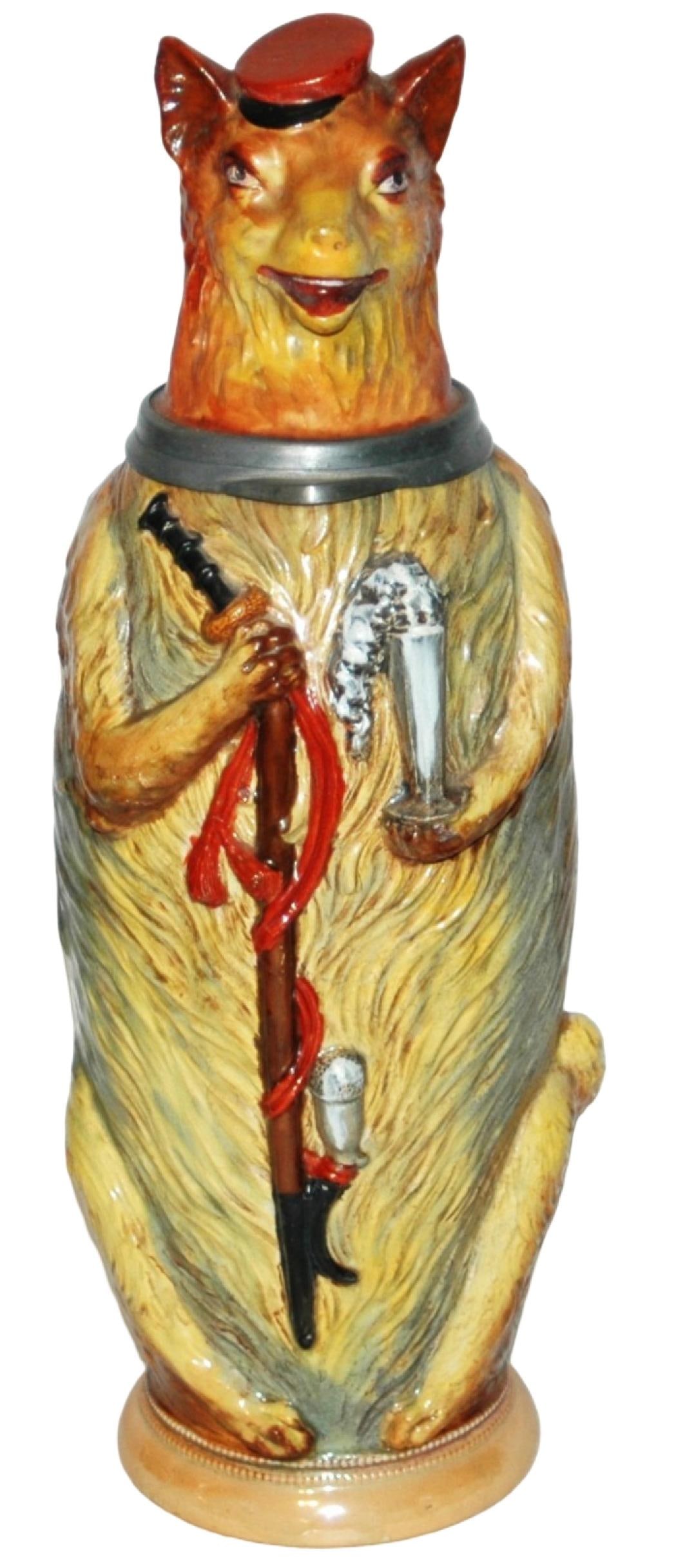2L Diesinger Student Fox w Pipe & Beer Glass Stein (1 of 4)