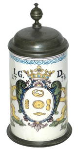 1L Ansbach Faience Baker Occupational Dated 1778: Faience Stein 1L Ansbach Factory. Baker occupational with lions dated 1778.