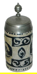 Westerwald 1797 Stags & Floral Stoneware Stein: Stoneware Stein 1/2L Westerwald Factory. Applied relief stags and scratched floral design. Lid dated 1797. Very good condition.