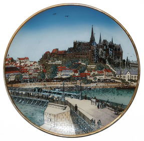 Mettlach Missen City View w Bridge Etched Plaque