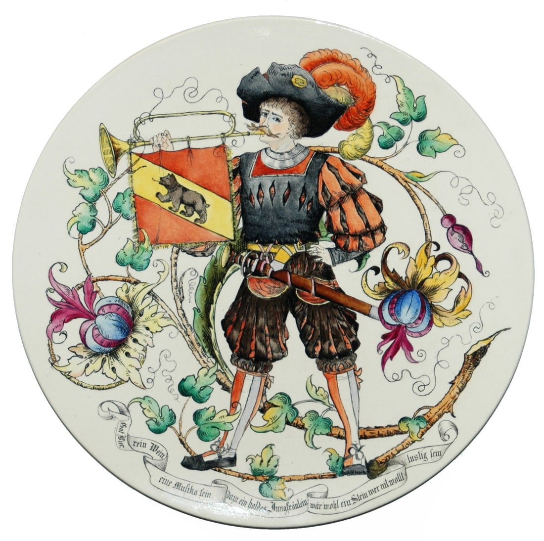 Mettlach Landsknecht Blows Trumpet 14" Plaque (1 of 1)