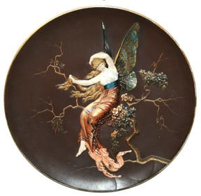 Mettlach Colorful Butterfly Girl Relief Plaque